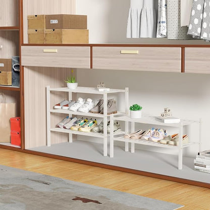 3 Tier Bamboo Shoe Rack for Closet Free Standing Wood Shoe Shelf Storage - Image 4