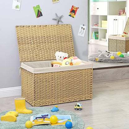 SONGMICS Storage Basket with Lid, Woven Blanket Storage Bin with Handles - Image 2