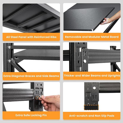 Set of 2 Storage Shelves, 48” Wide Heavy Duty Garage Shelving Units, 4 Tiers - Image 9