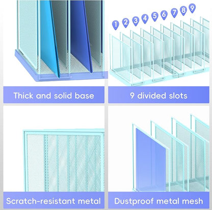 9-Section Desk File Organizer, Vertical File Holder, Mesh Desktop File Folder - Image 5