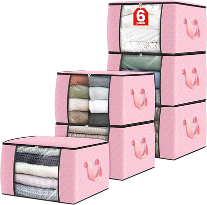 Fab totes 6 Pack Clothes Storage, Foldable Thick Fabric Blanket Storage Bags by Fabtotes