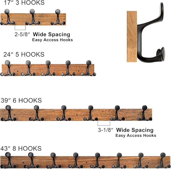 SKOLOO 17-Inch Wood Burnt Coat Rack Wall Mount - Image 4