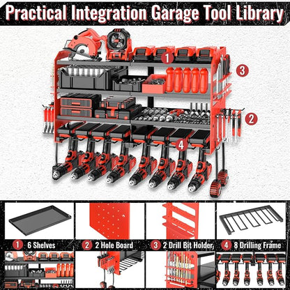 Metal Power Tool Organizer Rack Wall Mount, Garage Tool Drill Storage Shelves - Image 3