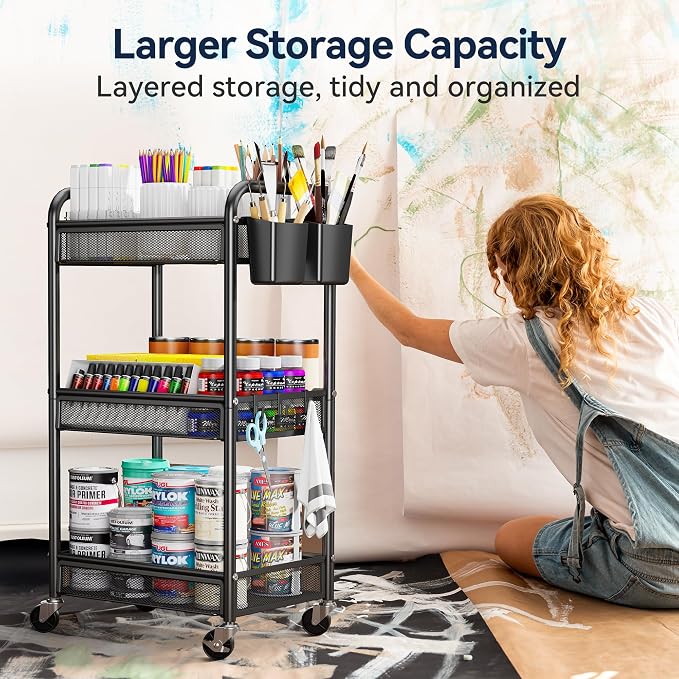 YASONIC 3 Tier Rolling Cart – Metal Utility Storage Carts - Image 2