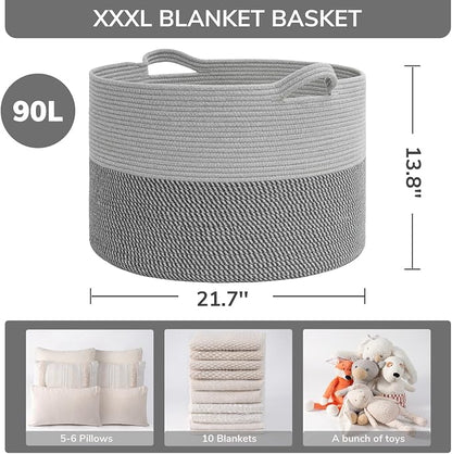 INDRESSME Extra Large Laundry Basket, Cotton Rope Blanket Basket - Image 3
