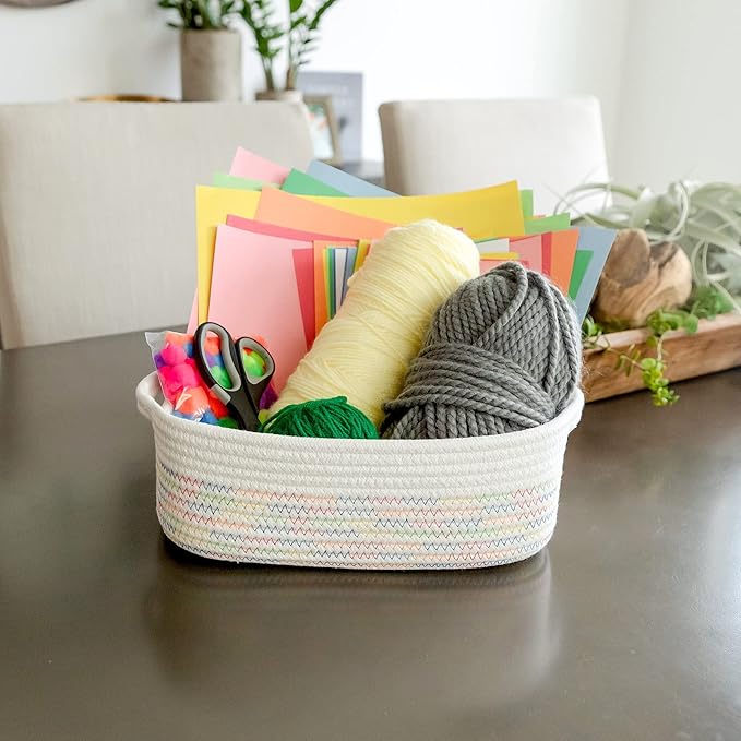 NaturalCozy 5-Piece Rectangle Storage Basket Set- Natural Cotton Rope Woven - Image 6