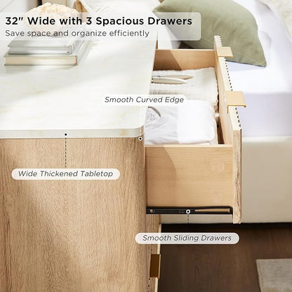 T4TREAM Fluted 3 Drawer Dresser, Curved Profile Design, Wood Drawer Organizer - Image 5
