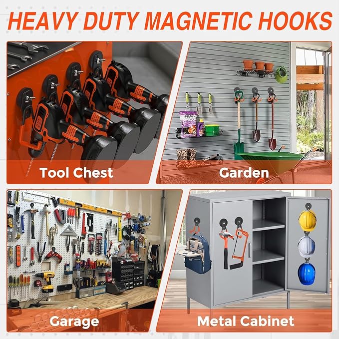 8 Pack Heavy Duty Storage Magnetic Utility Hooks Large Garage Strong Extra - Image 6