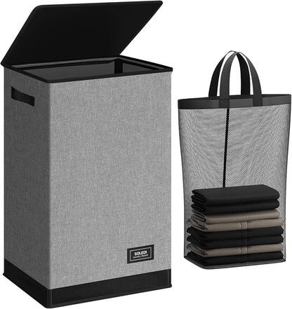 SOLEDI Laundry Hamper with Lid 90L Large & Tall Collapsible Laundry Basket by SOLEDI