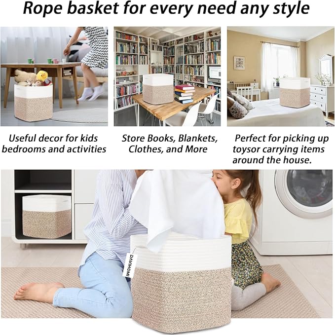 Storage Cubes 11 Inch Cotton Rope Woven Storage Basket - Image 4