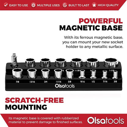 Olsa Tools Magnetic Socket Organizer | 1/2-Inch Drive | SAE | Black | Holds 16 - Image 4