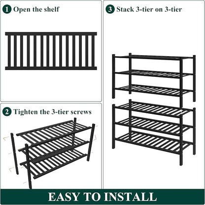 Smiry Bamboo Shoe Rack for Closet, 6 Tier Wooden Stackable Shoe Organizer - Image 5