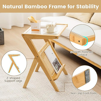GOFLAME Rattan Side Table, Z-Shaped End Table - Image 7
