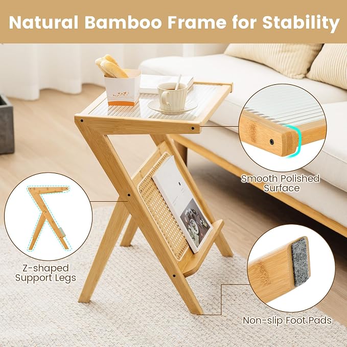 GOFLAME Rattan Side Table Set of 2, Z-Shaped End Table - Image 7