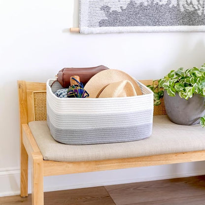 NaturalCozy Storage Baskets 16.8”x13”x7.6” Cotton Rope Woven Baskets - Image 8