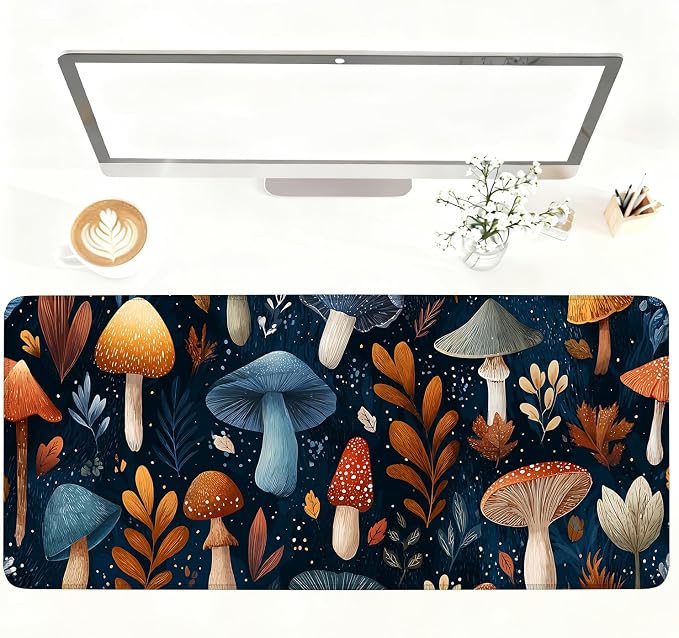 Mushroom Forest Mouse Pad – Large Extended Desk Mat 35.43 x 15.75 in – Autumn by LEIWEIHOPE