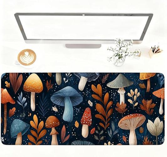Mushroom Forest Mouse Pad – Large Extended Desk Mat 35.43 x 15.75 in – Autumn by LEIWEIHOPE