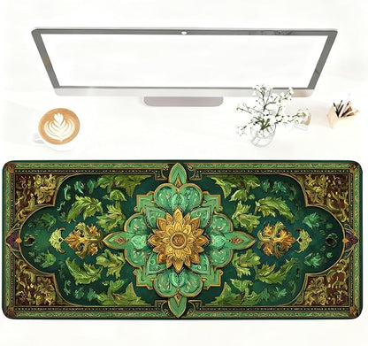Green Vintage Floral Mouse Pad – Large Extended Desk Mat 35.43 x 15.75 in – by LEIWEIHOPE