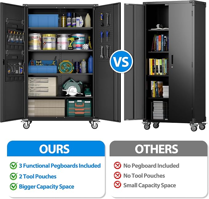 Upgraded Wide & Deep Extra Large Metal Storage Cabinet on Wheels, Lockable - Image 5