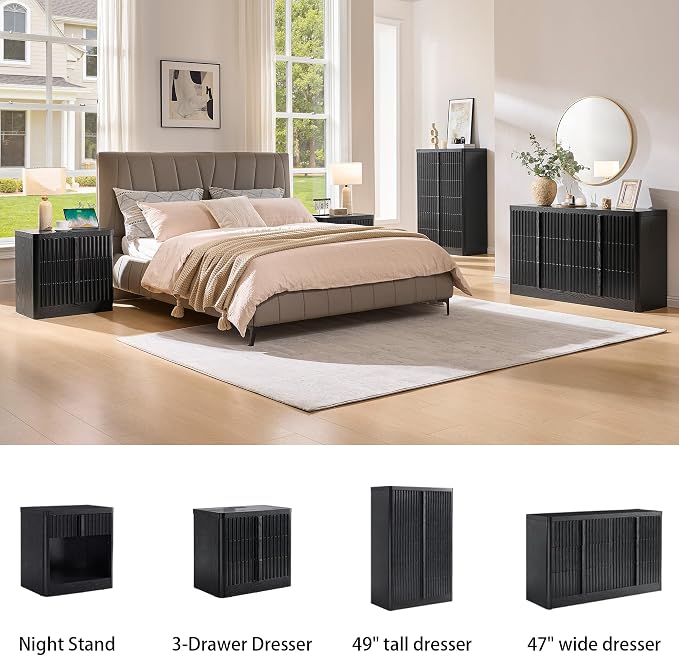 Black Fluted Dresser for Bedroom, Chest of Drawers, Curved Profile Design - Image 7