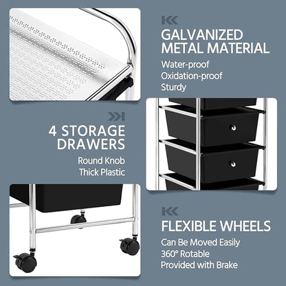 Yaheetech 4 Drawers Cart Rolling Storage Organizer Metal Frame Plastic Drawers - Image 4