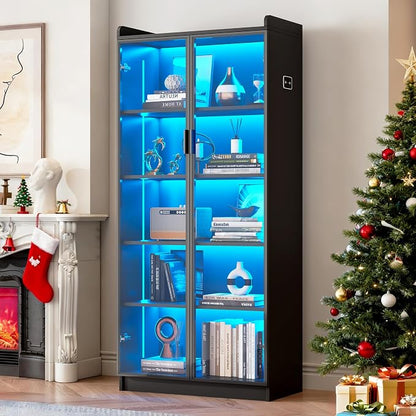 Display Cabinet with Glass Doors and Shelves, 5 Tier Display Case by CraftYourIdealHomeLife