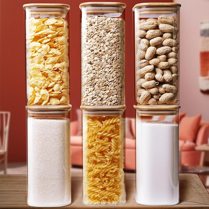 Square Glass Jars with Bamboo Lids 30 FL OZ, Glass Canisters with Airtight Lid - Image 6