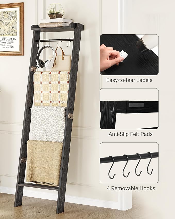 Blanket Ladder Shelf, Decorative Quilt Rack, 6-Tier Farmhouse Ladder Holder - Image 5