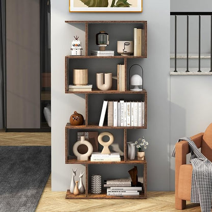 5-Tier Geometric Bookcase, 62.5” Freestanding Room Divider Bookshelf - Image 2