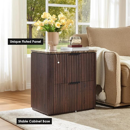 Fluted Nightstand Set of 2, Bedside Table - Image 4