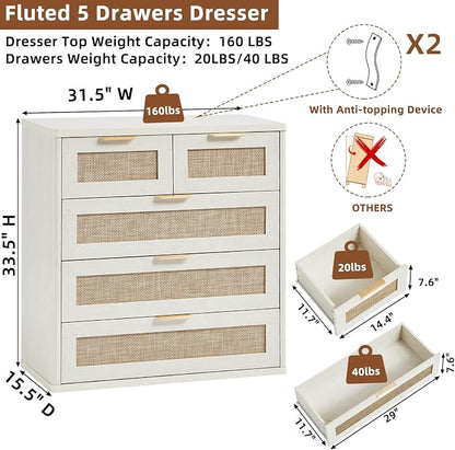 LEYAOYAO White Dresser for Bedroom, 33.5" Tall Chest of Drawers, Modern 5 - Image 3