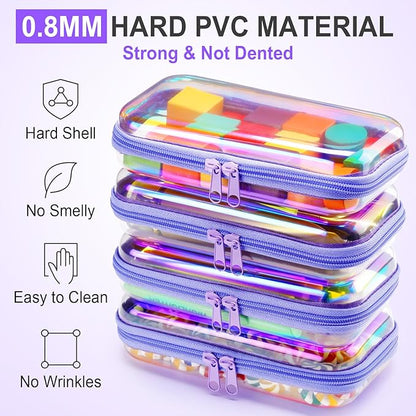 Hoolerry 4 Pcs Hard Clear Zipper Case Makeup Bags Plastic Pencil Pouch - Image 4
