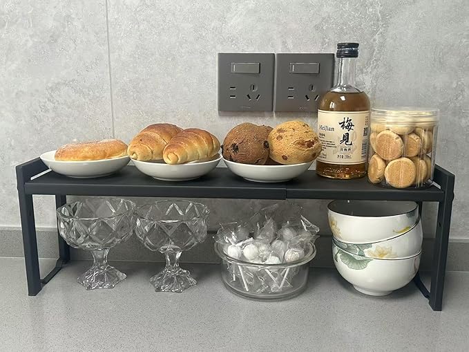 Expandable Cabinet Shelf Organizer 16-26" L Stackable Kitchen Counter Shelf - Image 2