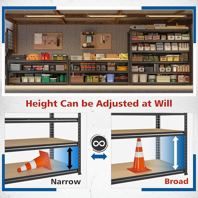 83.8"H Garage Shelving 59.8"W Metal Shelving 3000LBS Storage Shelves Heavy Duty - Image 5
