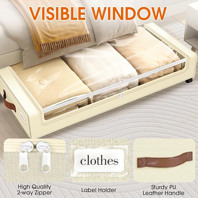 Under Bed Storage with Wheels 3Pack Underbed Storage with Clear Window&Label - Image 3
