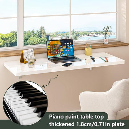 Clikuutory Wall Mounted High Gloss Folding Table, Wall Desk Fold Down - Image 3