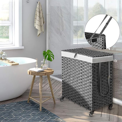 Greenstell Laundry Hamper with Wheels, No Install Needed, 110L Divided - Image 2