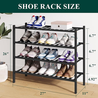 Smiry Bamboo Shoe Rack for Closet, 4 Tier Wooden Stackable Shoe Organizer - Image 2