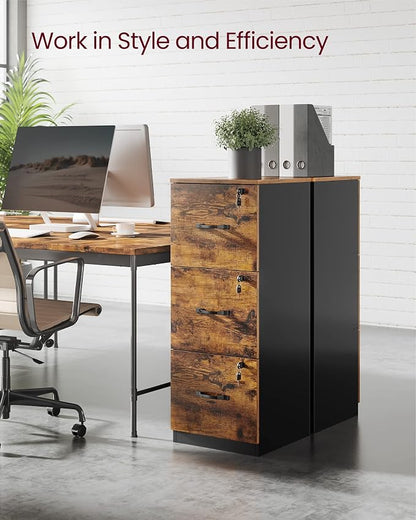 VASAGLE 3-Drawer Vertical File Cabinet, Rustic Brown and Black, - Image 4