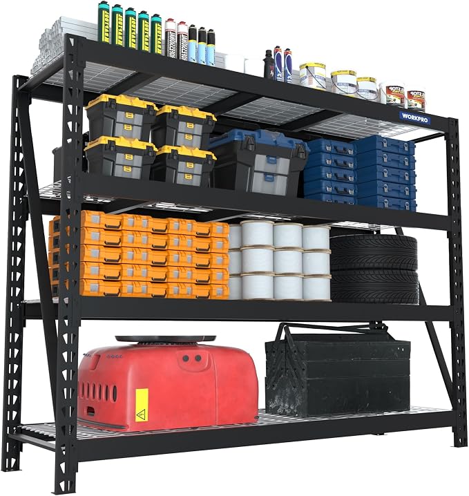 WORKPRO 68" Ultra Wide 4-Tier Metal Garage Shelving Unit, 7200 LBS Capacity by WORKPRO
