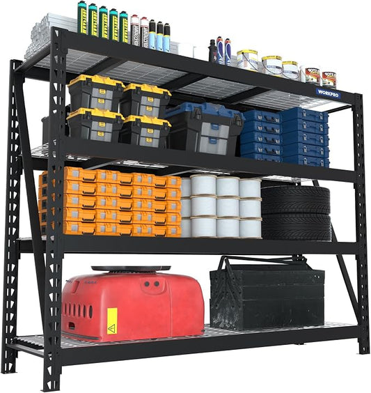 WORKPRO 68" Ultra Wide 4-Tier Metal Garage Shelving Unit, 7200 LBS Capacity by WORKPRO
