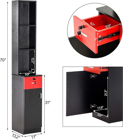 BarberPub Locking Wall Mount Hair Styling Barber Station Drawer Storage Beauty - Image 3