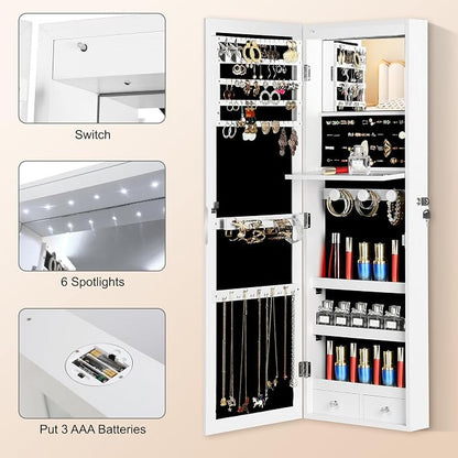 Mirror Jewelry Organizer, Wall/Door Mounted Jewelry Armoire - Image 7