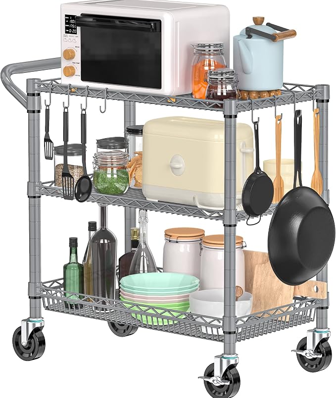 Rolling Cart with Wheels, Heavy Duty 3 Tier Metal Utility Cart 990lbs Capacity - Image 2