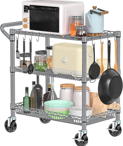Rolling Cart with Wheels, Heavy Duty 3 Tier Metal Utility Cart 990lbs Capacity - Image 2