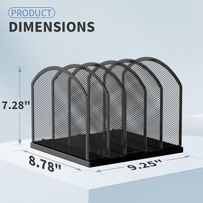 5-Section Vertical Desktop Organizer, 5-Section Mesh File Folder Stand Sorter - Image 2