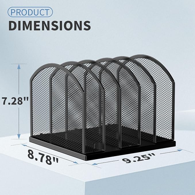 5-Section Vertical Desktop Organizer, 5-Section Mesh File Folder Stand Sorter - Image 2