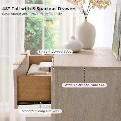 T4TREAM Fluted 5 Drawers Dresser, Curved Profile Design, Wood Drawer Organizer - Image 5