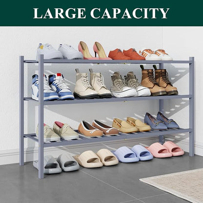 Smiry Bamboo Shoe Rack for Closet, 3 Tier Long Wooden Stackable Shoe Organizer - Image 4