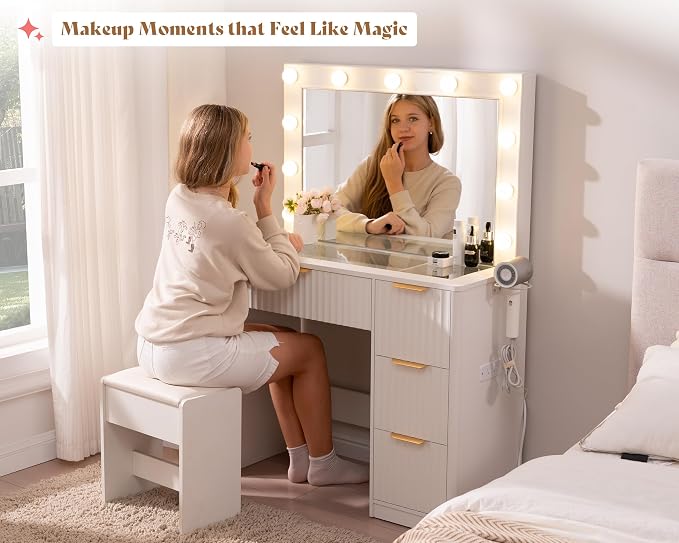 AMERLIFE 36.2" Fluted Vanity Desk - Image 8